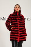 Women Chincilla Rex Long Jacket (Fire Red)