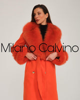 -DOBLE- Cashmere Coat w/ Fur ( Orange )