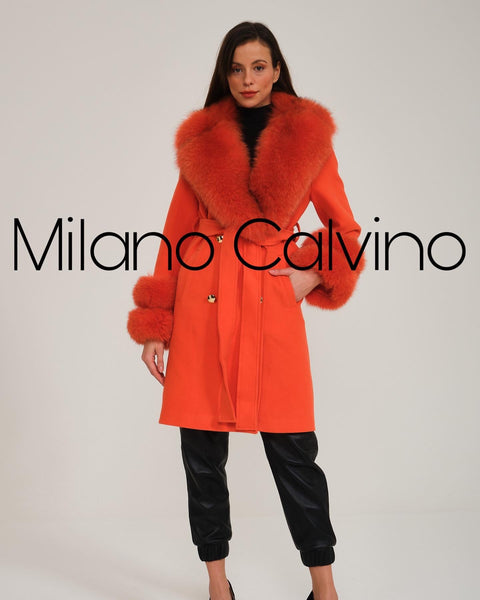 -DOBLE- Cashmere Coat w/ Fur ( Orange )
