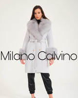 -DOBLE- Cashmere Coat w/ Fur ( Sky Blue )