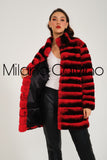 Women Chincilla Rex Long Jacket (Fire Red)
