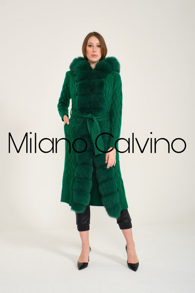 Long Tricot Cardigan w/ Fin Fur (Green)