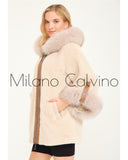 ALCBOLL Beige Alcantara Coat W/ Snake Leateher And Fox Fur