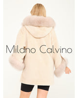 ALCBOLL Beige Alcantara Coat W/ Snake Leateher And Fox Fur