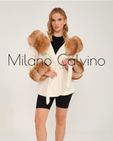 ALCBOLL White Alcantara Coat W/ Red Fox Fur