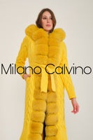 Long Tricot Cardigan w/ Fin Fur (Yellow)