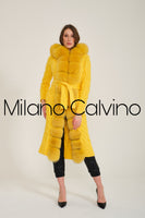 Long Tricot Cardigan w/ Fin Fur (Yellow)