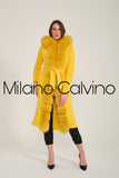 Long Tricot Cardigan w/ Fin Fur (Yellow)