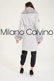 -DOBLE- Cashmere Coat w/ Fur ( Sky Blue )