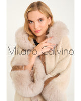 ALCBOLL Beige Alcantara Coat W/ Snake Leateher And Fox Fur