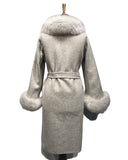 Classic Alpaka Whool Women Coat w/ Fur ( Light Grey )