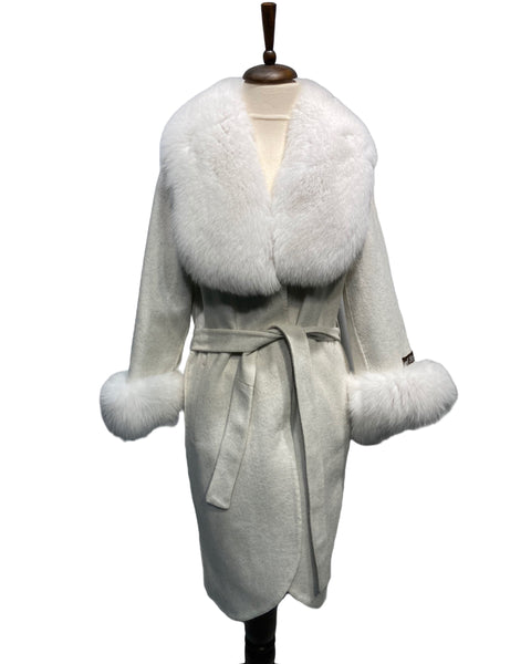 Classic Alpaka Whool Women Coat w/ Fur ( White )