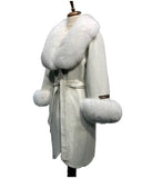 Classic Alpaka Whool Women Coat w/ Fur ( White )
