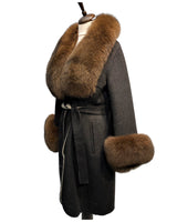 Classic Alpaka Whool Women Coat w/  Fur ( Brown )