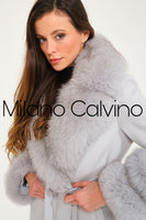 -DOBLE- Cashmere Coat w/ Fur ( Sky Blue )