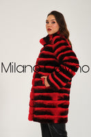 Women Chincilla Rex Long Jacket (Fire Red)