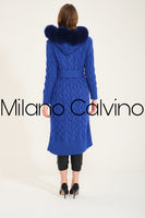 Long Tricot Cardigan w/ Fin Fur (Dark Blue)