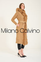 Long Tricot Cardigan w/ Fin Fur (Beige)