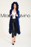 Long Tricot Cardigan w/ Fin Fur (Dark Blue)