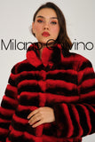 Women Chincilla Rex Long Jacket (Fire Red)