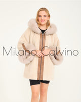 ALCBOLL Beige Alcantara Coat W/ Snake Leateher And Fox Fur