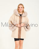 ALCBOLL Beige Alcantara Coat W/ Snake Leateher And Fox Fur