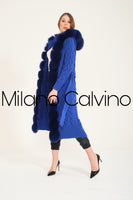 Long Tricot Cardigan w/ Fin Fur (Dark Blue)