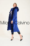 Long Tricot Cardigan w/ Fin Fur (Dark Blue)