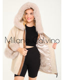 ALCBOLL Beige Alcantara Coat W/ Snake Leateher And Fox Fur