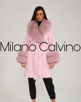 -DOBLE- Cashmere Coat w/ Fur ( Pink )