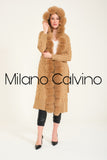 Long Tricot Cardigan w/ Fin Fur (Beige)