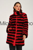 Women Chincilla Rex Long Jacket (Fire Red)