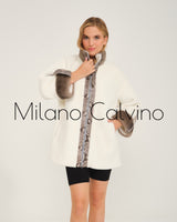 ALCBOLL White Alcantara Coat W/ Snake Leateher And Mink Fur
