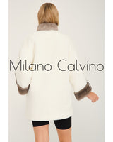 ALCBOLL White Alcantara Coat W/ Snake Leateher And Mink Fur