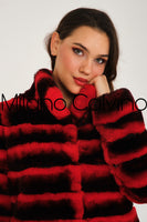 Women Chincilla Rex Long Jacket (Fire Red)