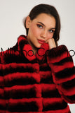 Women Chincilla Rex Long Jacket (Fire Red)