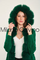 Long Tricot Cardigan w/ Fin Fur (Green)