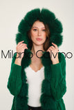 Long Tricot Cardigan w/ Fin Fur (Green)