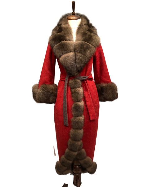 Sultan Alpaka Wool Coat w/ Fur ( Red )