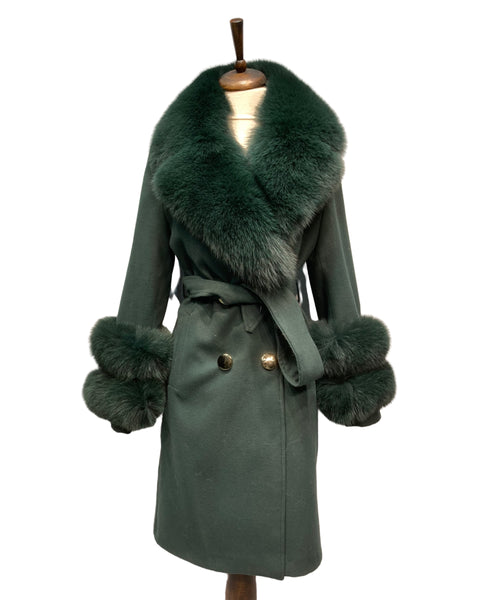 -DOBLE- Cashmere Coat w/ Fur ( Green )