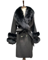 -DOBLE- Cashmere Coat w/ Fur ( Black )