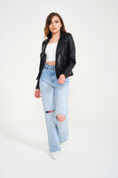 -DOUBLE ZIP- Slim Fit Women Leather Jacket ( Black )