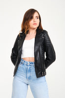 -DOUBLE ZIP- Slim Fit Women Leather Jacket ( Black )