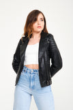 -DOUBLE ZIP- Slim Fit Women Leather Jacket ( Black )