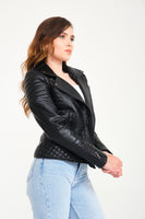-DOUBLE ZIP- Slim Fit Women Leather Jacket ( Black )