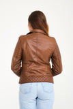 -DOUBLE ZIP- Slim Fit Women Leather Jacket ( Brown )