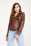 -BELGIUM- Slim Fit Women Leather Jacket ( Brown )
