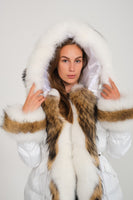 Puffer Jacket w/ Fur (White and Racoon)