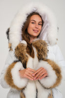 Puffer Jacket w/ Fur (White and Racoon)