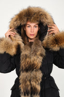 Puffer Jacket w/ Fur (Black and Racoon)